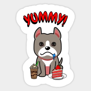 Cute grey dog is having coffee and cake Sticker